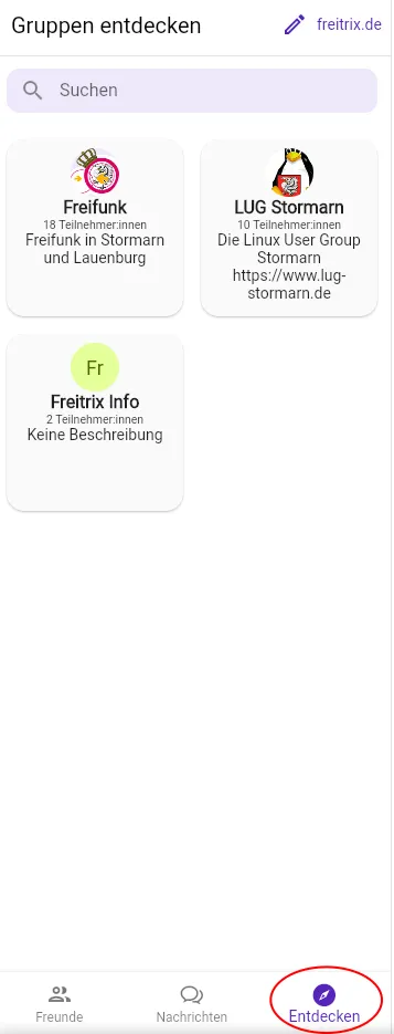 FluffyChat öffentliche Gruppen finden.